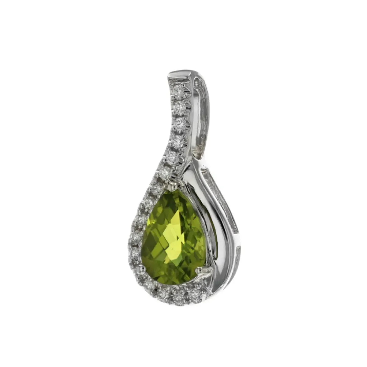 Josephs Jewelers Necklaces And Pendants>14K White Gold Pear Peridot and Diamond Pendant