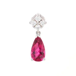 Josephs Jewelers Necklaces And Pendants>14K White Gold Pear Rubellite and Diamond Pendant