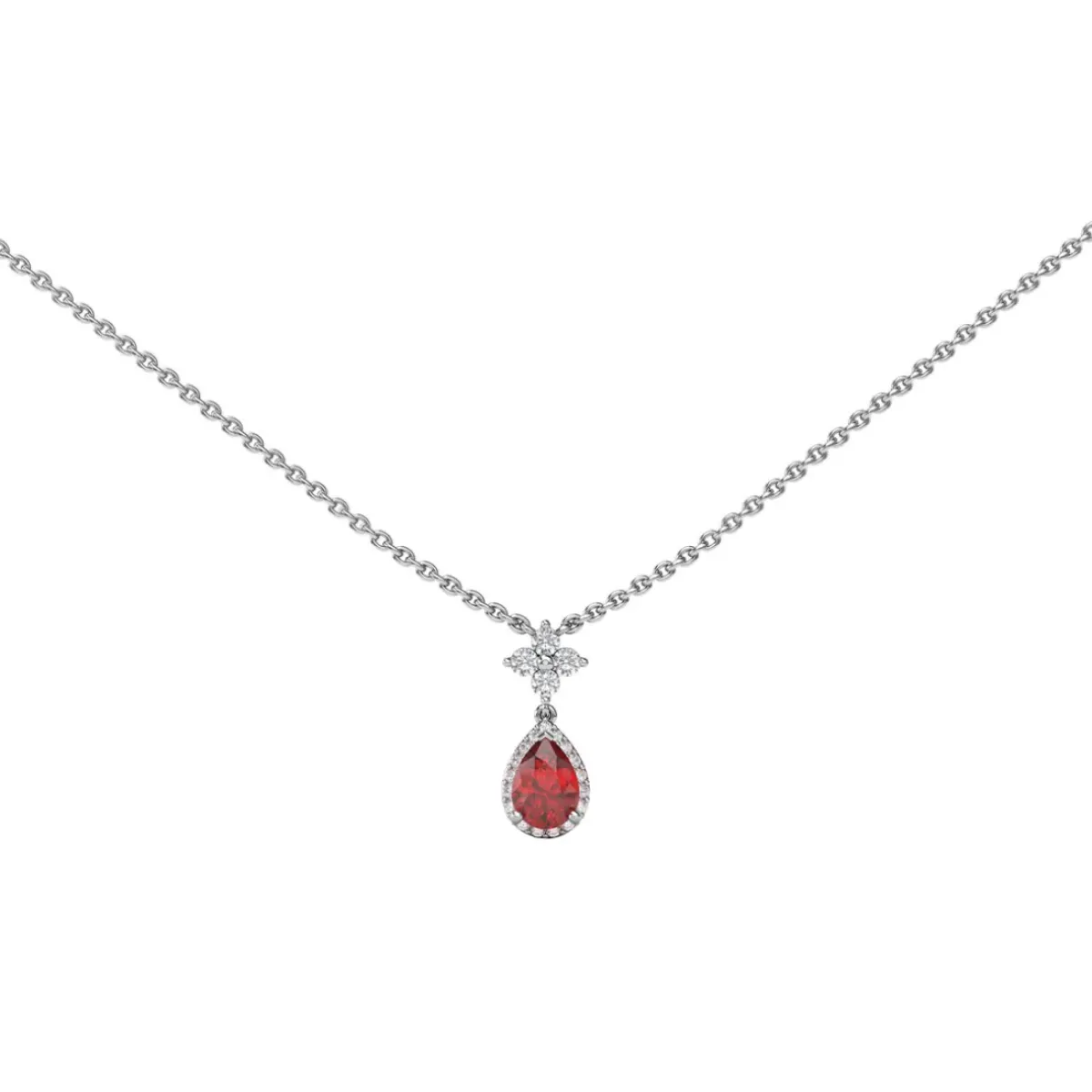 Josephs Jewelers Necklaces And Pendants>14K White Gold Pear Ruby and Diamond Necklace