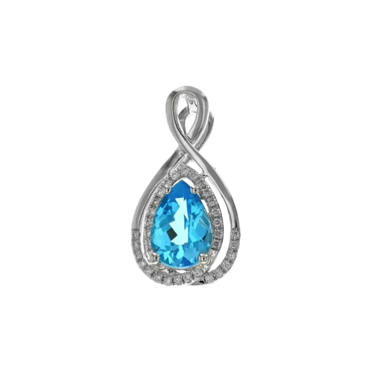 Josephs Jewelers Necklaces And Pendants>14K White Gold Pear Swiss Blue Topaz and Diamond Pendant