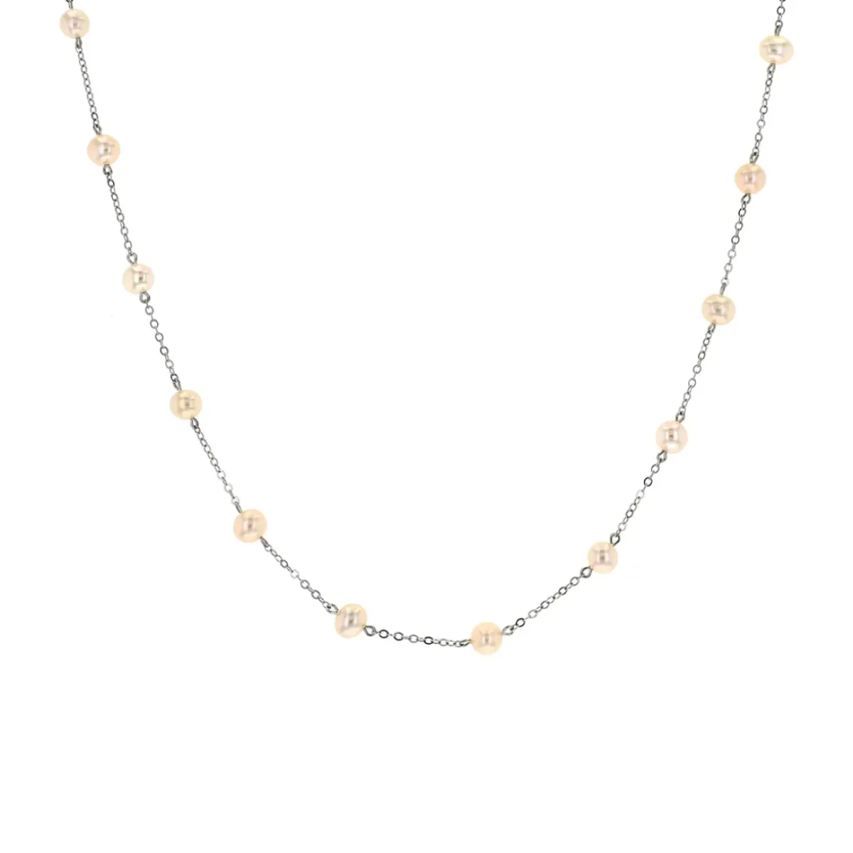 Josephs Jewelers Necklaces And Pendants>14K White Gold Pearl Station Necklace