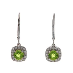 Josephs Jewelers Earrings>14K White Gold Peridot and Diamond Earrings
