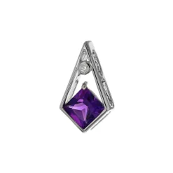 Josephs Jewelers Necklaces And Pendants>14K White Gold Princess-Cut Amethyst and Diamond Pendant