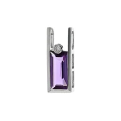 Josephs Jewelers Necklaces And Pendants>14K White Gold Rectangular Amethyst and Diamond Pendant