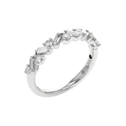 Josephs Jewelers Wedding Bands For Women>14K White Gold Round and Baguette Diamond Wedding Band