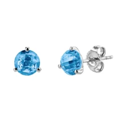 Josephs Jewelers Earrings>14K White Gold Round Blue Topaz Earrings