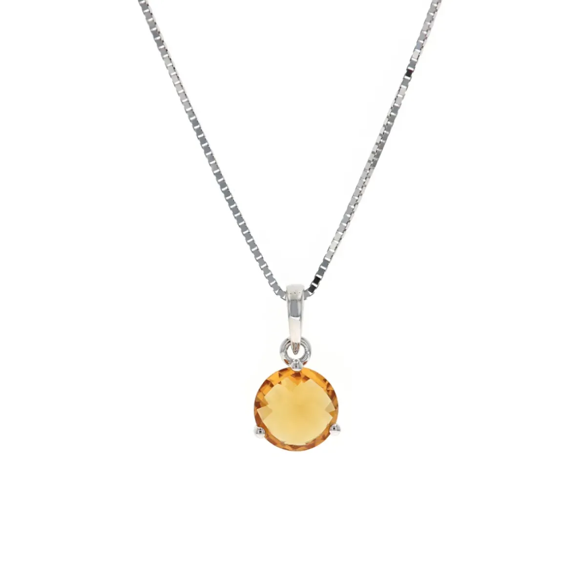 Josephs Jewelers Necklaces And Pendants>14K White Gold Round Citrine Pendant with Chain