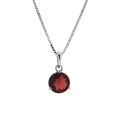 Josephs Jewelers Necklaces And Pendants>14K White Gold Round Garnet Pendant and Chain