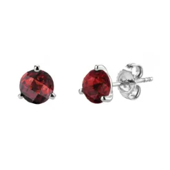 Josephs Jewelers Earrings>14K White Gold Round Garnet Earrings