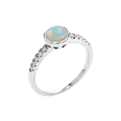 Josephs Jewelers Rings>14K White Gold Round Opal and Diamond Ring