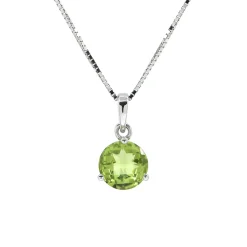 Josephs Jewelers Necklaces And Pendants>14K White Gold Round Peridot Pendant and Chain