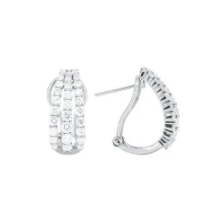 Josephs Jewelers Earrings>14K White Gold 3-Row Diamond Omega Earrings