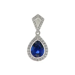 Josephs Jewelers Necklaces And Pendants>14K White Gold Sapphire and Diamond Pendant