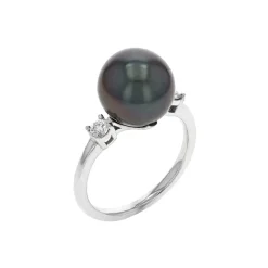 Josephs Jewelers Rings>14K White Gold Tahitian Pearl and Diamond Ring