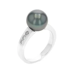 Josephs Jewelers Rings>18K White Gold Tahitian Pearl and Diamond Ring