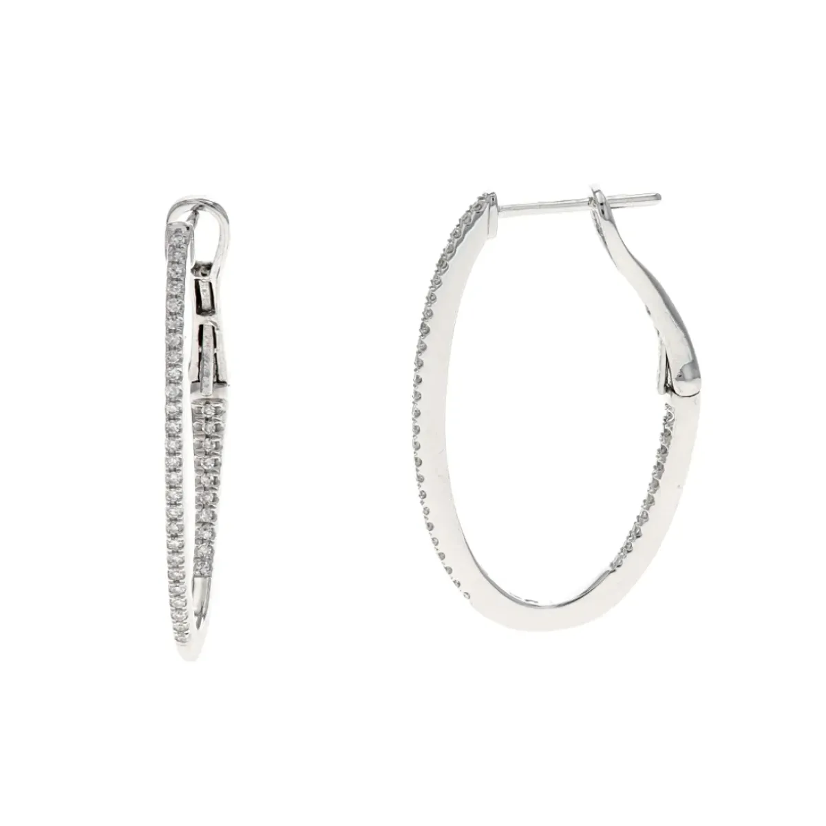 Josephs Jewelers Earrings>14K White Gold Thin Diamond Oval Hoop Earrings