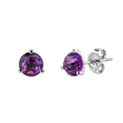 Josephs Jewelers Earrings>14K White Gold Three-Prong Amethyst Stud Earrings