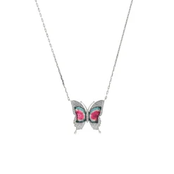 Josephs Jewelers Necklaces And Pendants>14K White Gold Tourmaline and Diamond Butterfly Necklace