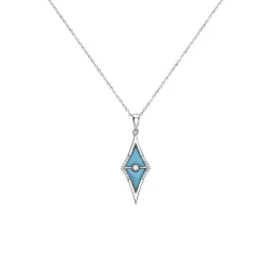 Josephs Jewelers Necklaces And Pendants>14K White Gold Triangle Turquoise and Diamond Pendant with Chain