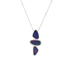 Josephs Jewelers Necklaces And Pendants>14K White Gold Triple Opal Doublet and Diamond Necklace