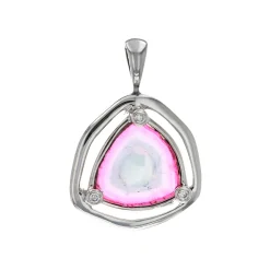 Josephs Jewelers Necklaces And Pendants>14K White Gold Watermelon Tourmaline and Diamond Pendant