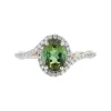 Josephs Jewelers Rings>14K Yellow and White Gold Oval Green Tourmaline and Diamond Halo Bypass Ring
