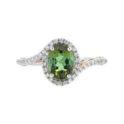 Josephs Jewelers Rings>14K Yellow and White Gold Oval Green Tourmaline and Diamond Halo Bypass Ring