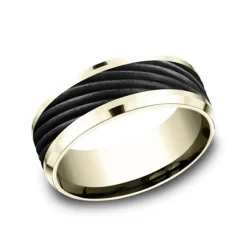 Josephs Jewelers Wedding Bands For Men>14K Yellow Gold and Black Titanium Swirl Band