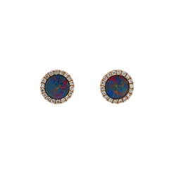 Josephs Jewelers Earrings>14K Yellow Gold Australian Opal Doublet and Diamond Earrings