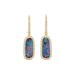 Josephs Jewelers Earrings>14K Yellow Gold Australian Opal Doublet and Diamond Earrings