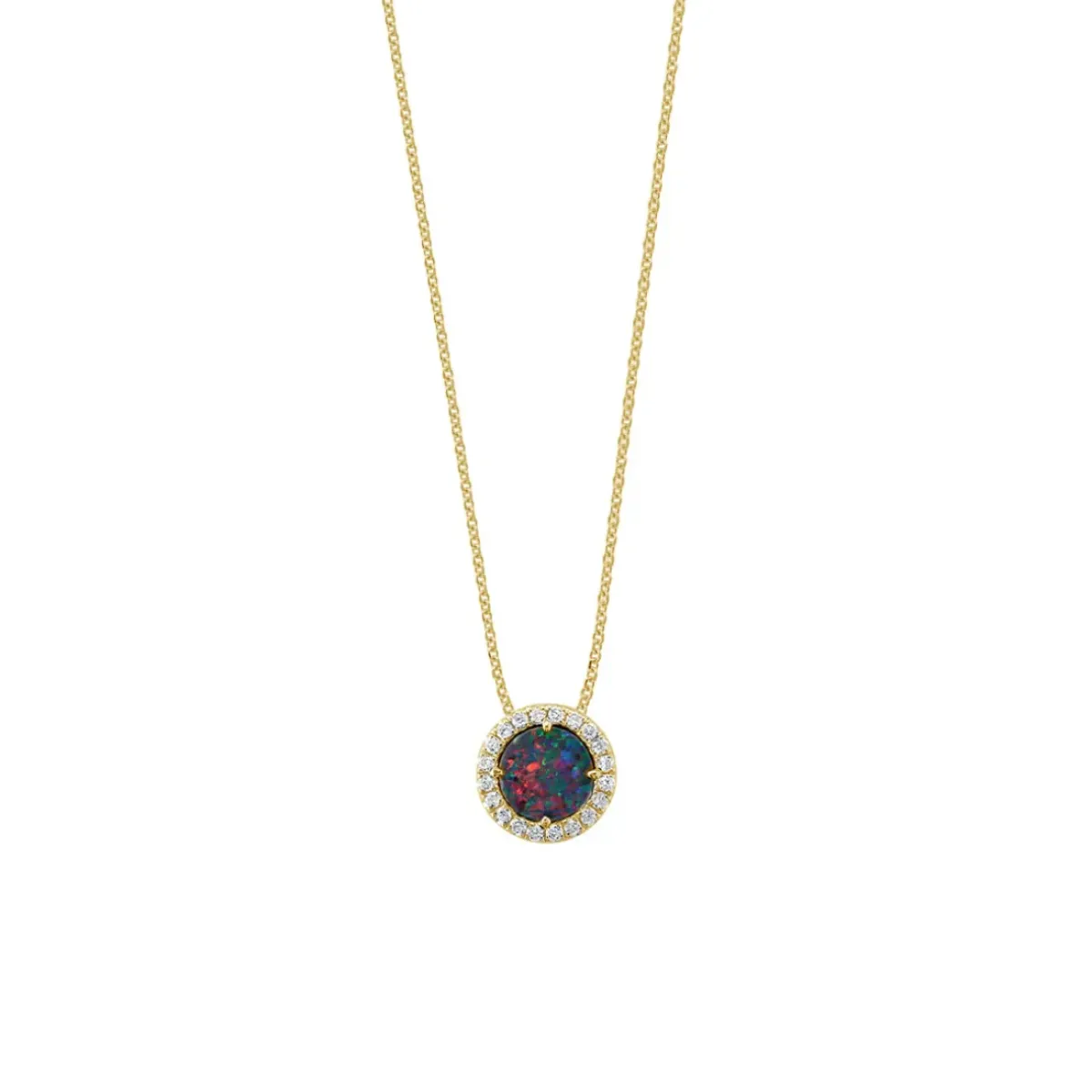 Josephs Jewelers Necklaces And Pendants>14K Yellow Gold Australian Opal Doublet Pendant with Chain