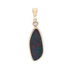 Josephs Jewelers Necklaces And Pendants>14K Yellow Gold Australian Opal Doublet and Diamond Pendant