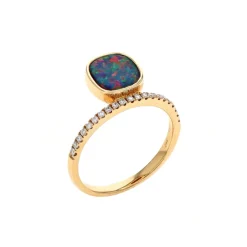 Josephs Jewelers Rings>14K Yellow Gold Australian Opal Doublet and Diamond Ring