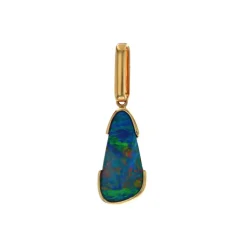 Josephs Jewelers Necklaces And Pendants>14K Yellow Gold Australian Opal Doublet Half Bezel Pendant