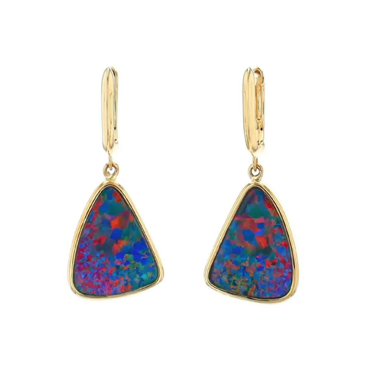 Josephs Jewelers Earrings>14K Yellow Gold Australian Opal Doublet Dangle Earrings