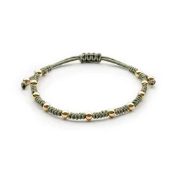 Josephs Jewelers Bracelets>14K Yellow Gold Bead and Khaki Rope Bracelet