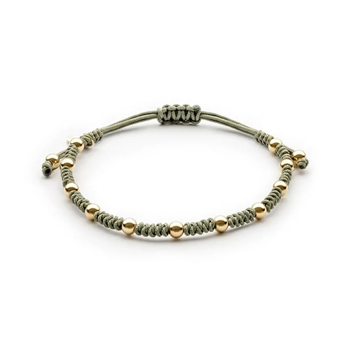 Josephs Jewelers Bracelets>14K Yellow Gold Bead and Khaki Rope Bracelet