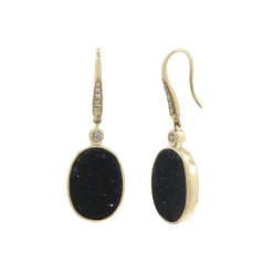 Josephs Jewelers Earrings>14K Yellow Gold Black Drusy and Diamond Earrings