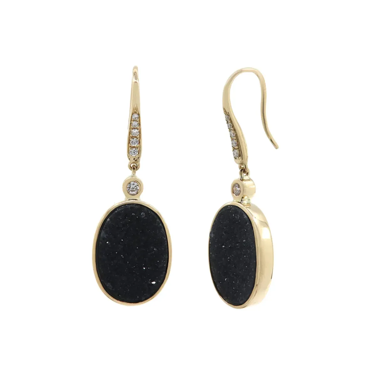Josephs Jewelers Earrings>14K Yellow Gold Black Drusy and Diamond Earrings