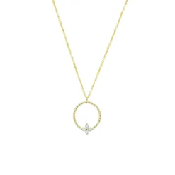 Josephs Jewelers Necklaces And Pendants>14K Yellow Gold Circular Rope Diamond Pendant with Chain