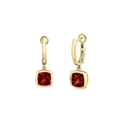 Josephs Jewelers Earrings>14K Yellow Gold Cushion Garnet Huggie Dangle Earrings