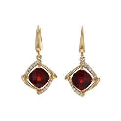 Josephs Jewelers Earrings>14K Yellow Gold Cushion Garnet and Diamond Earrings