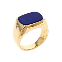 Josephs Jewelers Rings>14K Yellow Gold Cushion Lapis and Diamond Ring