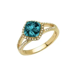 Josephs Jewelers Rings>14K Yellow Gold Cushion London Blue Topaz and Diamond Ring