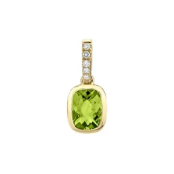 Josephs Jewelers Necklaces And Pendants>14K Yellow Gold Cushion Peridot and Diamond Pendant