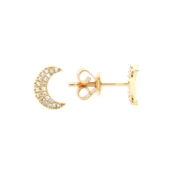 Josephs Jewelers Earrings>14K Yellow Gold Diamond Crescent Moon Earrings