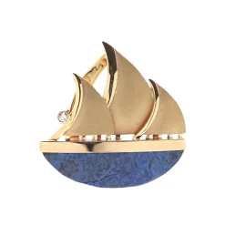 Josephs Jewelers Necklaces And Pendants>14K Yellow Gold Dumortierite and Diamond Boat Pendant