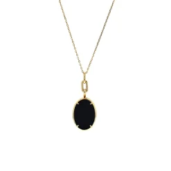 Josephs Jewelers Necklaces And Pendants>18K Yellow Gold Elle Oval Onyx Locket with Chain