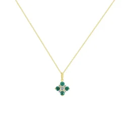 Josephs Jewelers Necklaces And Pendants>14K Yellow Gold Emerald and Diamond Pendant with Chain