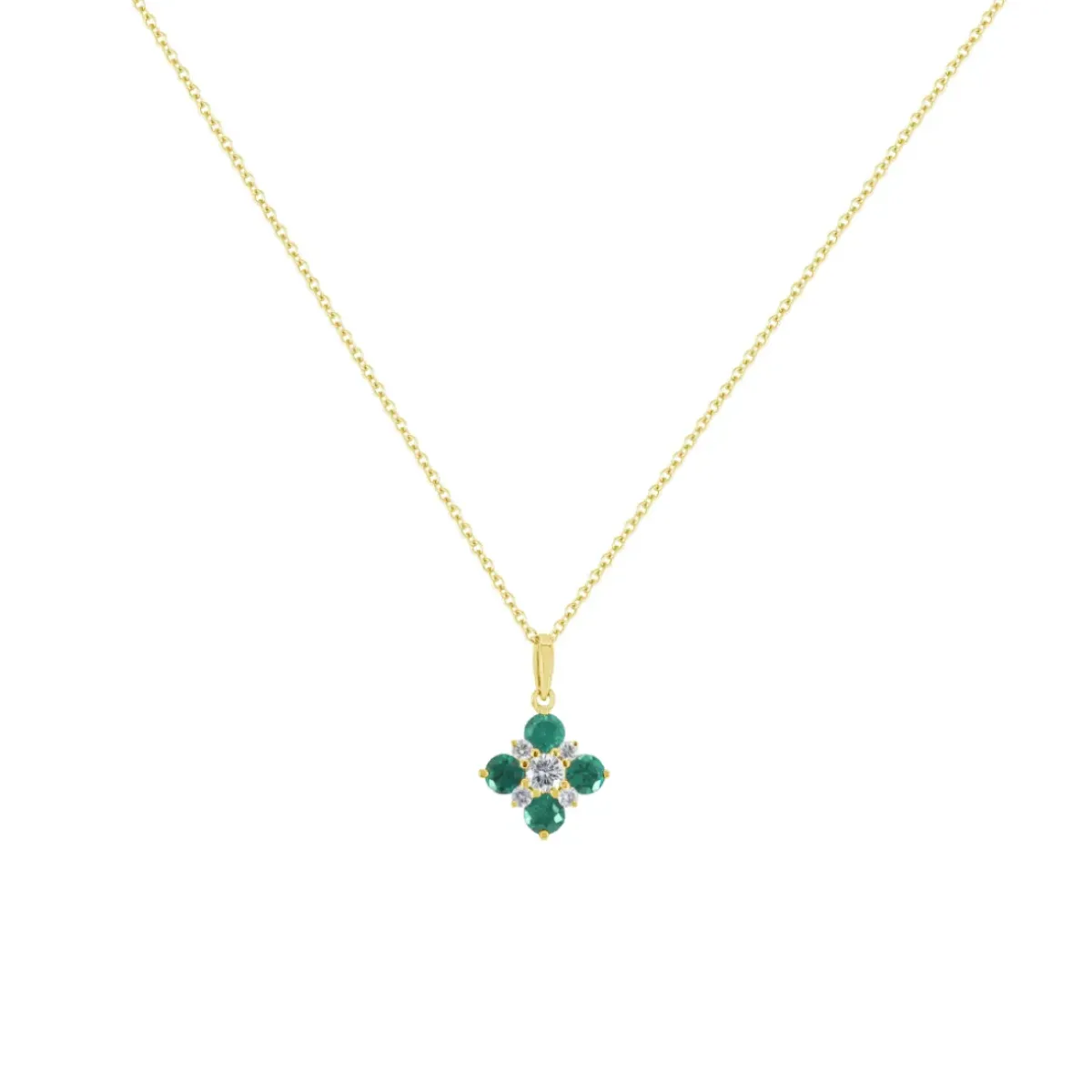 Josephs Jewelers Necklaces And Pendants>14K Yellow Gold Emerald and Diamond Pendant with Chain